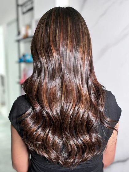 A back view of the new chapter hair, showing the incredible shine and dimension.