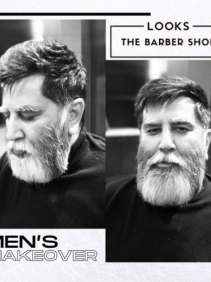 Another angle of this distinguished men's makeover. The updated hairstyle and neatly groomed beard work together to create a powerful and confident appearance.