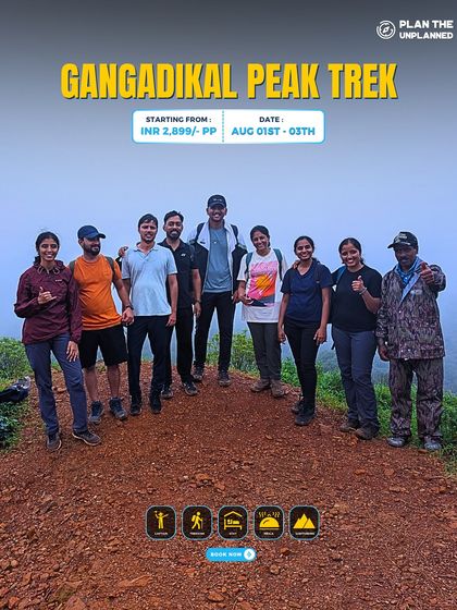 A group of trekkers on the Gangadikal Peak trail, with one of our local guides.