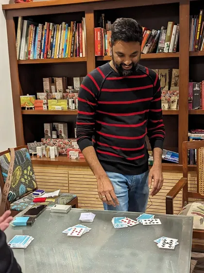A shot of the table after a series of tricks. It's a beautiful mess of magic.