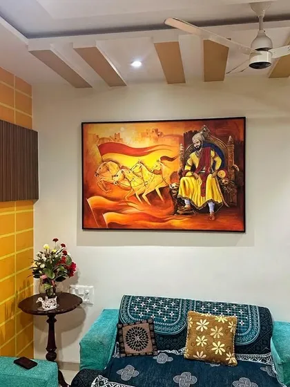This is the kind of impact a custom painting can have. I created this large 4.5 by 3 feet canvas of Chhatrapati Shivaji Maharaj for a client in Borivali, and seeing it become the centerpiece of their living room is the greatest reward. It brings history and pride right into your home.