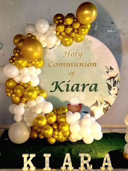 The full view of the Holy Communion backdrop, showing the elegant design and personalized details.