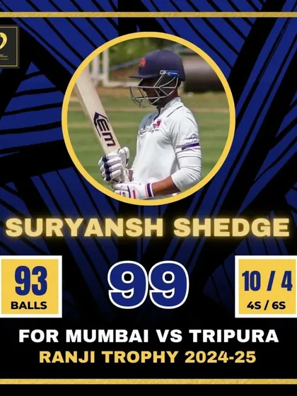 So close, yet so far. A brilliant innings of 99 from Suryansh Shedge in the Ranji Trophy against Tripura. A knock of great skill and temperament.