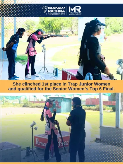 Our shooter Addya Katyal in action during Selection Trial 2. Her performance, clinching 1st place in Trap Junior Women and qualifying for the Senior Women's final, demonstrates the high level of our shotgun training program.