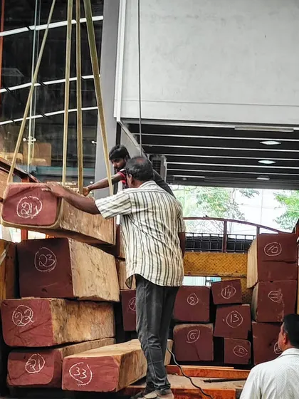 Our story begins with wood. This is a fresh stock of authentic Burma Teak, a material we pioneered in Bengaluru. Its unmatched elegance and strength are the foundation of the timeless interiors we are known for.