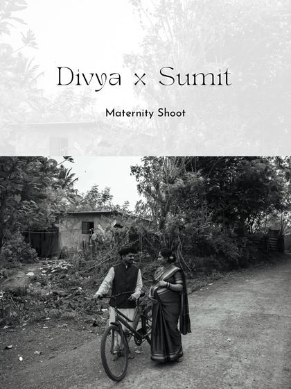 A black and white title card for the retro series, setting a timeless and classic tone for Divya and Sumit's maternity shoot.