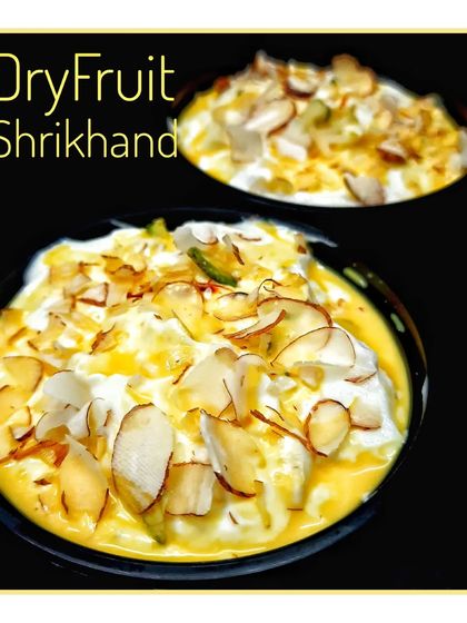 My Dryfruit Shrikhand is a year round favorite, but especially popular during festivals. It is a creamy, sweet yogurt dessert, generously garnished with almonds, pistachios, and a hint of saffron.