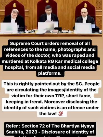 A post highlighting the Supreme Court's order to protect the identity of the Kolkata doctor. It's a reminder to everyone to act responsibly and respect the law and the victim's dignity.