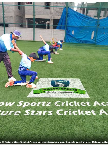 A coach assisting a young player with a stretching exercise at our Varthur branch. Quality coaching is our priority at every location.
