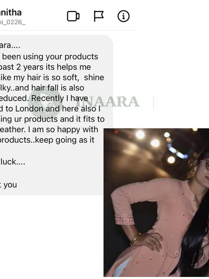A client from London shares her 2-year journey with my products. She notes a 90% reduction in hair fall and loves that the products work just as well in a different climate.