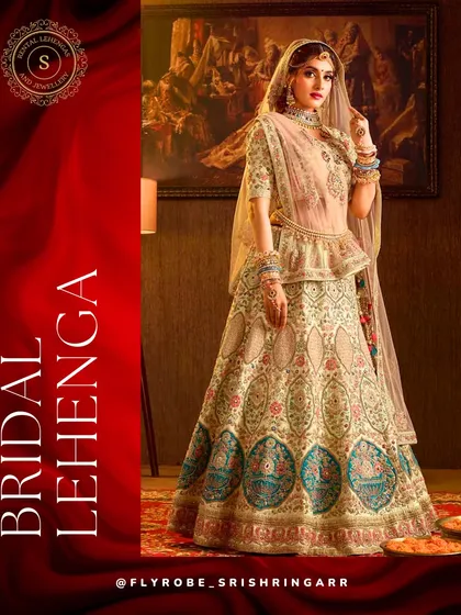 Rent our bridal wear and slay on your special occasion. This stunning peplum-style lehenga is a unique and fashionable choice for the modern bride.