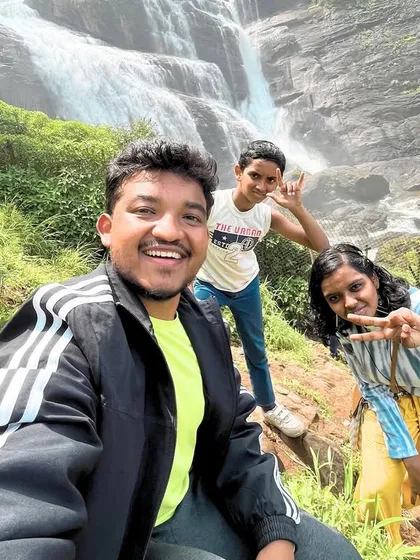A selfie from a trek to a waterfall in Coorg.