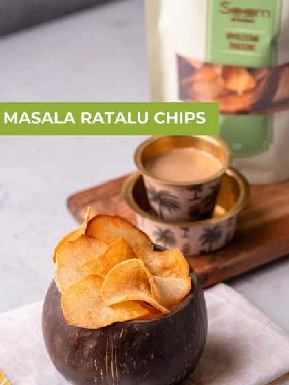 My Masala Ratalu (purple yam) Chips are a flavorful and crunchy snack that is also perfect for fasting. Enjoy them with a cup of cutting chai for a festive feel.