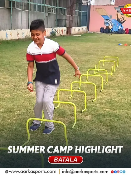 A young cricketer enjoying an agility drill at the Batala summer camp. We make fitness fun and engaging for all age groups.