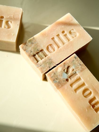 My Amber Musk soap, with notes of orange, jasmine, vanilla, and patchouli.