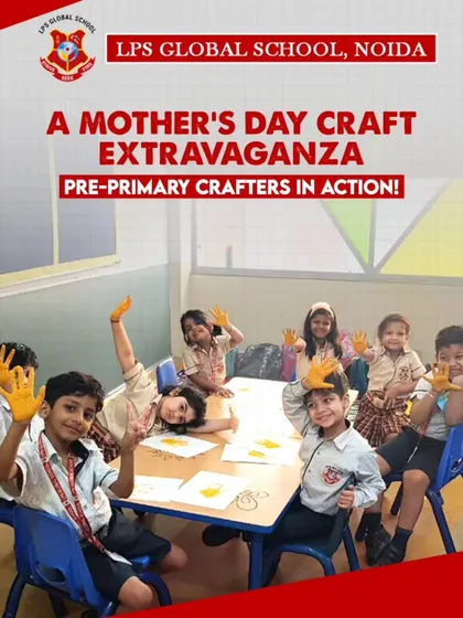 A poster for our Mother's Day Craft Extravaganza, showing our pre-primary crafters in action, creating heartfelt gifts for their moms.
