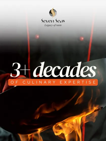 3+ decades of culinary expertise. The flame in the pan symbolizes the passion and energy we've brought to the art of indulgence for over 30 years.