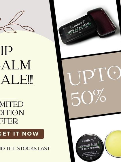 A limited-time offer on my lip balms, including the Beetroot Lip Balm for natural pink lips and the Murumuru Butter Lip Balm for men.