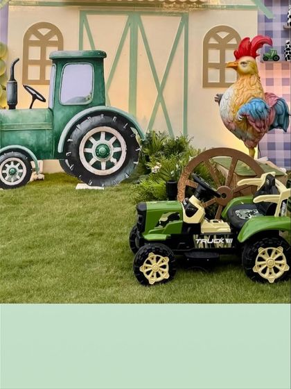 A close-up of the tractor props, both large and small, that bring the farm theme to life.