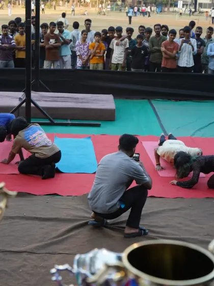 A view from behind the trophies at our push-up competition. Everyone who competes is a winner in our eyes.