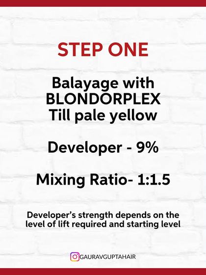 Step One for this copper look. I used Blondorplex to pre-lighten the hair to a pale yellow, creating the perfect canvas.