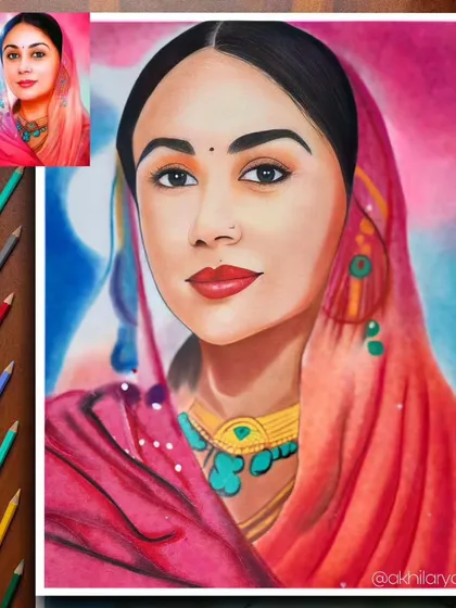 I really enjoyed creating this A2 size color portrait that celebrates Rajasthani culture. The bright colors of the traditional attire and the detailed jewelry were drawn with precision to create a stunning and lively piece of art.