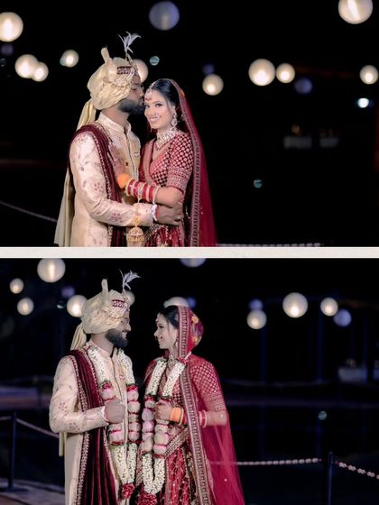 A diptych capturing the couple's romantic moments, including a tender kiss on the forehead.