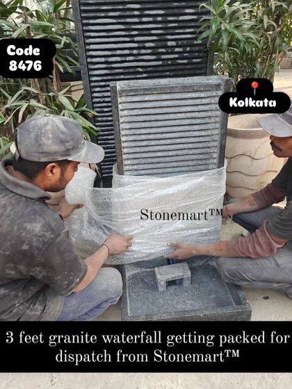 The 3-foot granite waterfall is being wrapped for dispatch.