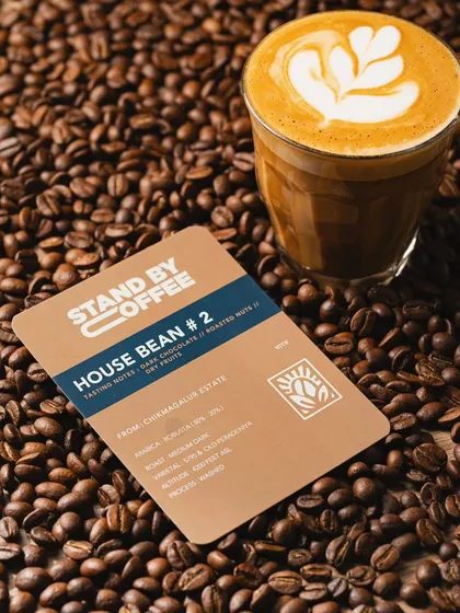 For Stand By Coffee, we created a rich, aromatic scene. The frame is filled with fresh coffee beans, with the branded packaging and a perfectly made latte to showcase the end product.