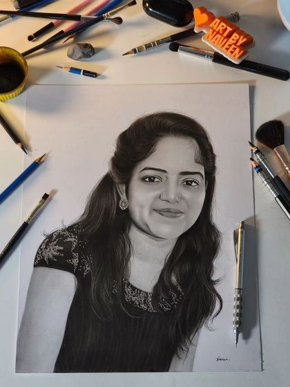 The finished portrait with my tools, giving a behind-the-scenes look.