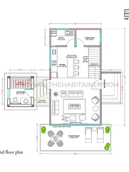 The ground floor plan for the forest container home.