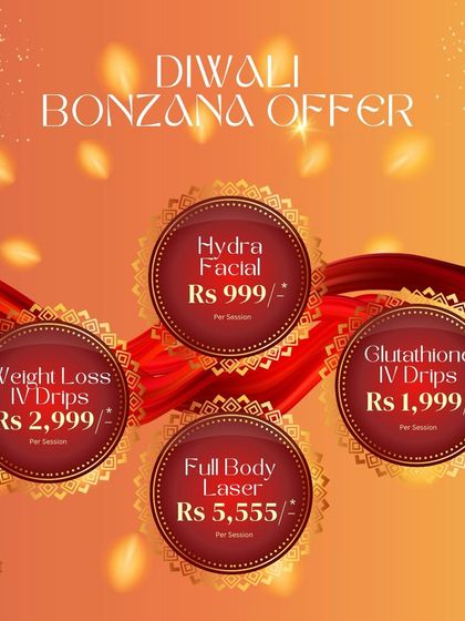 We love celebrating with our clients. This graphic showcases our special Diwali Bonzana Offer, which included a great deal on full body laser hair reduction alongside our other popular aesthetic treatments.