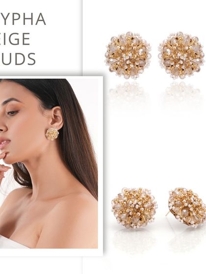 Our Stypha Beige Studs are the perfect neutral accessory, featuring a cluster of beige and gold crystals for a subtle sparkle.