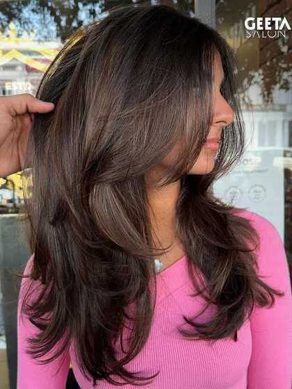 A great example of a layered haircut enhanced by subtle highlights, adding texture and volume.