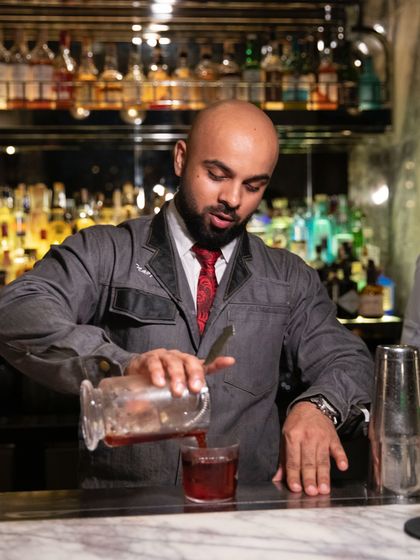 Our co-founder, Navjot Singh, behind the bar at Stella in Bangkok. During our "All Roads Lead to Old Siam" takeover, we brought our signature techniques and Indian-inspired flavours to this beautiful venue.