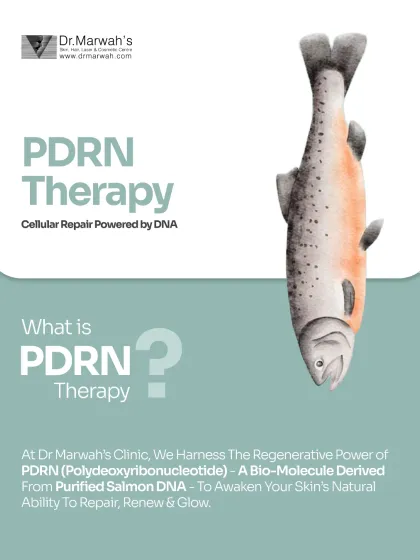This graphic introduces PDRN Therapy, a cornerstone of my regenerative practice. It explains how this bio-molecule, derived from purified salmon DNA, works at a cellular level to awaken your skin's natural ability to repair itself, improving texture and restoring a healthy glow.