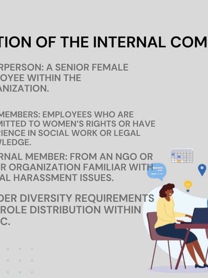 The composition of the Internal Committee is prescribed by law to ensure fairness and impartiality. This slide breaks down the requirements, including a senior female employee as chairperson, other employee members, and a mandatory external member.