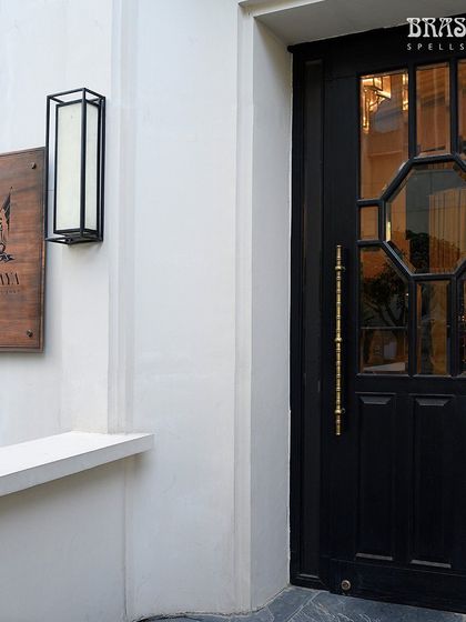 Our Bamboo door pull installed at the entrance of the JJ Valaya store in Delhi. The long, elegant handle complements the geometric glass panels of the door, creating a sophisticated entry that blends natural inspiration with high fashion.