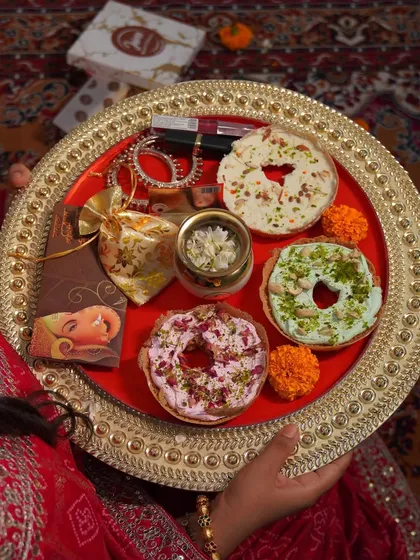 This is what Teej traditions look like in our family. A beautiful thali featuring our special Ghewars, passing down love and sweetness from one generation to the next. It’s more than just a sweet, it’s a feeling. 🧿