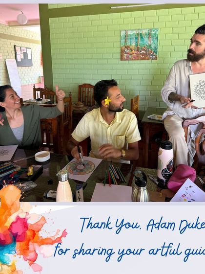 Visual artist and yoga teacher Adam Duke guides a mandala workshop, helping students unleash their creativity in a fun and supportive environment.