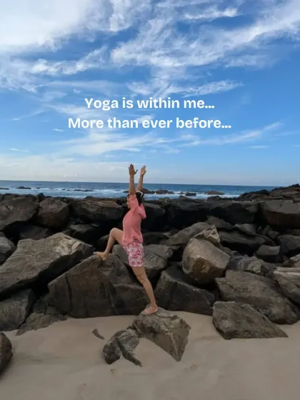 My practice has shifted and matured since becoming a mother. This moment from a trip to Sri Lanka captures my new normal, finding yoga not just on the mat, but in the quiet, authentic moments of life.