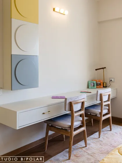 We designed custom twin desks and wardrobes with a playful Lego theme. The design is not only fun but also highly functional, providing each child with their own dedicated space for study and storage.