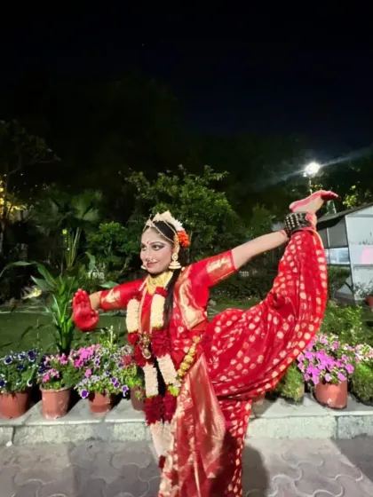 This is one of my proudest moments as a Guru. My student, Shivi, executing a perfect Bharatanatyam pose. Her years of dedication paid off, securing her admission into her dream college with a near-perfect score of 74/75 in the dance trials.