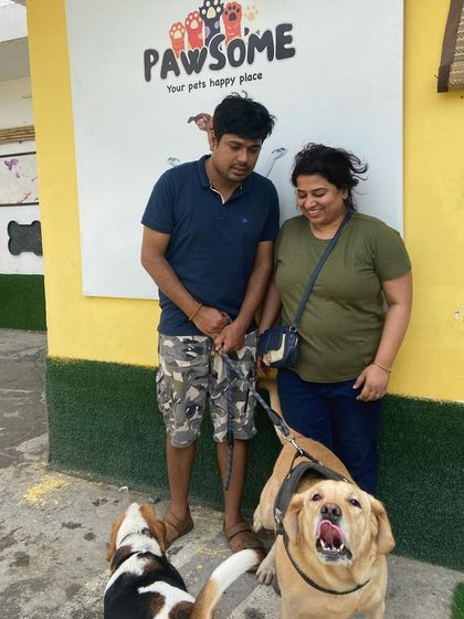 Happy clients! Murphy the Labrador and his little Beagle friend both enjoyed their stay with us.
