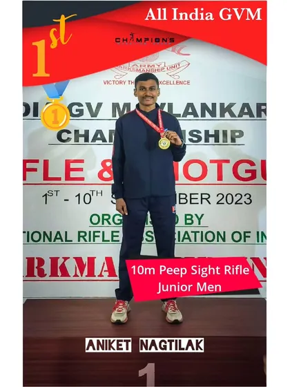 A huge congratulations to Aniket Nagtilak from my Chembur branch for winning the Gold Medal in the 10m Peep Sight Rifle event at the All India GV Mavlankar Championship.