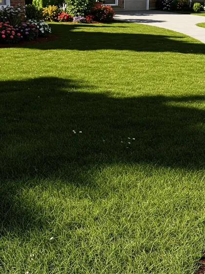 A simple, clean lawn next to a concrete walkway. This shows a basic but well-executed landscape that is neat and easy to maintain.