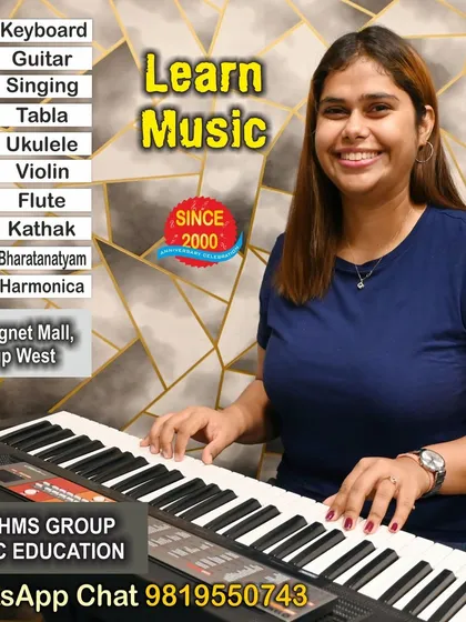 One of our happy students during her keyboard class. We offer a wide range of instrument lessons, including keyboard, guitar, and tabla, for all age groups at our Bhandup West location.