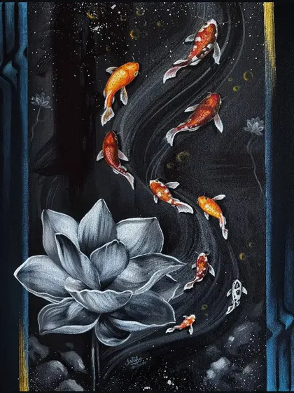 Art can bring so much peace and positivity into a home. My "Under the Lotus Moon" painting is made with Vastu principles in mind, featuring koi fish for good fortune and lotus flowers for purity. This piece is perfect for adding a serene and meaningful touch to your living room or office.