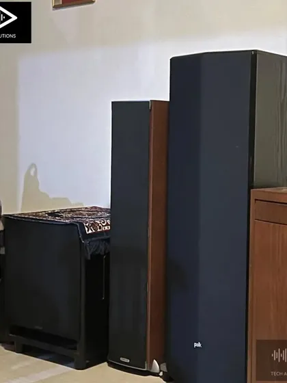 A look at the final setup for a happy customer featuring the powerful Polk Audio Legend L800 floor-standing speakers paired with a Denon 8500H receiver. My goal is always to ensure your satisfaction with the right purchase.