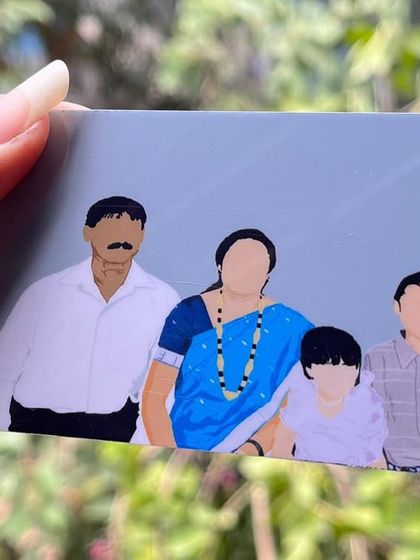 The faceless family illustration printed as a durable, glossy wallet card.